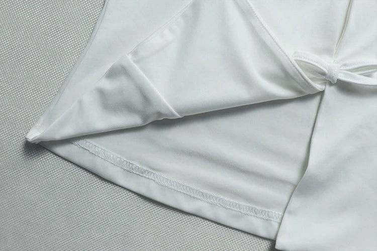 Women's White Hollow Halter Backless Top and Irregular Mini Skirt Set