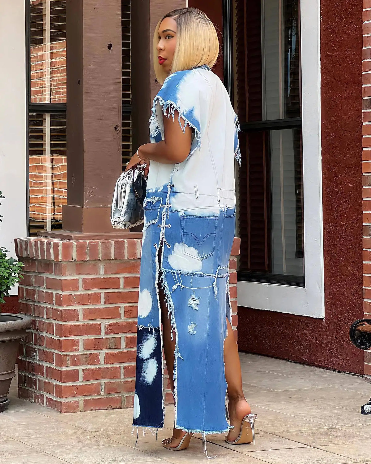 Women's Long Denim Trench Jacket with Pockets, Street Outerwear