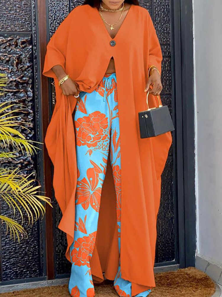 Women's Printed Elastic Waist Top and Pants Two-Piece Set