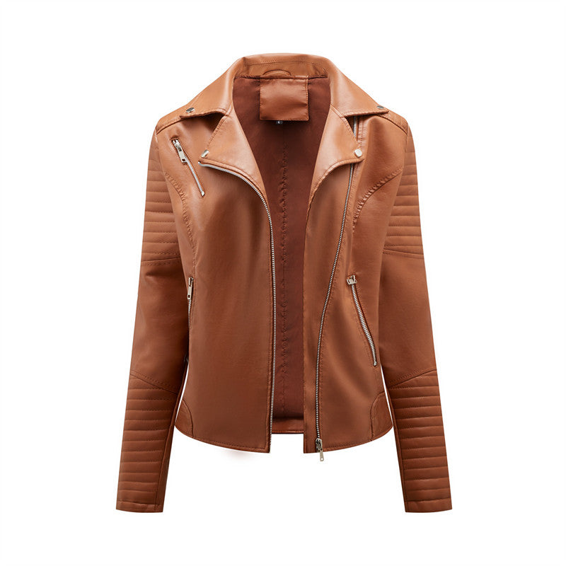 Women's Faux Leather Zipper Biker Jacket