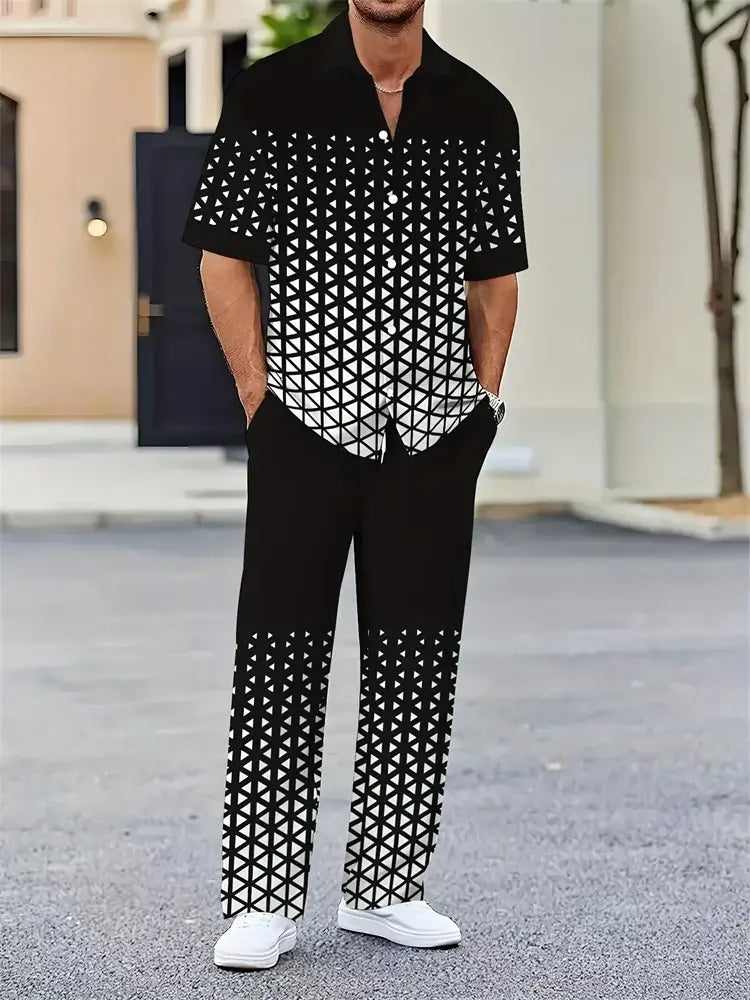 Men's Geometric Print Short-Sleeve Shirt Set