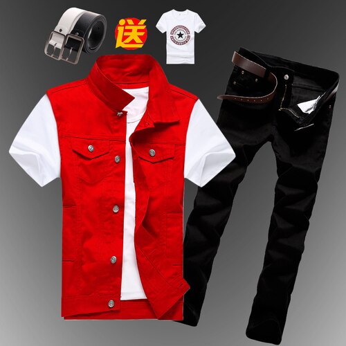 Men's Slim Fit Sleeveless Denim Vest and Jeans Two-Piece Set