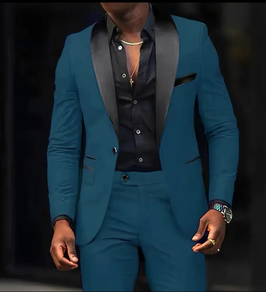 Men's Slim Fit Single-Button Wedding Suit Set