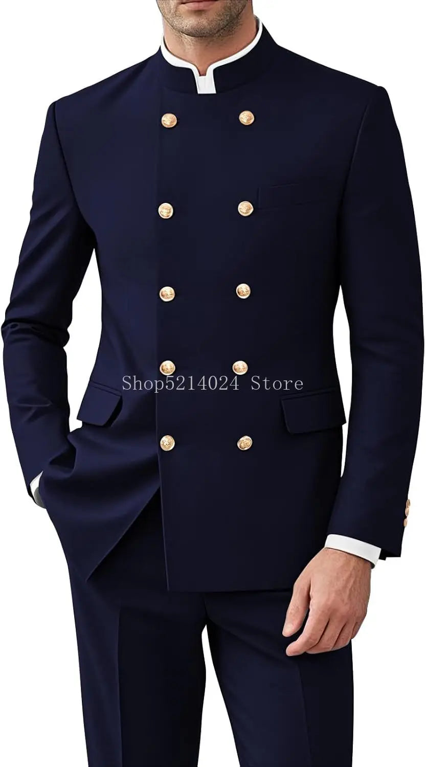 Men 2 Pieces  Suit for Men Gold Button Jacket Pant Set Traditional Wedding, Casual and Business