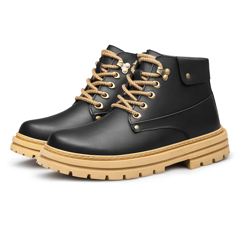 Men's Elevator Oxford Chunky Chelsea Leather Ankle Boots 37-48