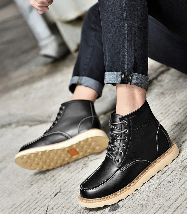 Men's Hidden Heel Elevator Leather Height Boots 6-10CM