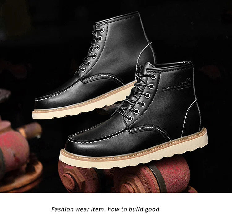 Men's Hidden Heel Elevator Leather Height Boots 6-10CM