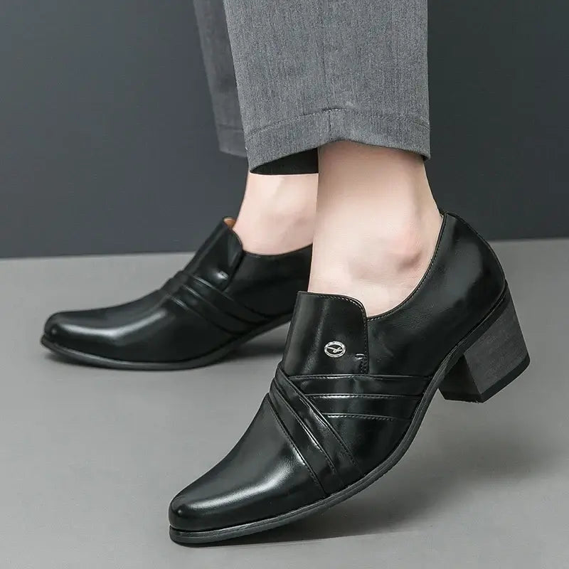 Men's Pointed Leather Height-Increase Business Dress Shoes