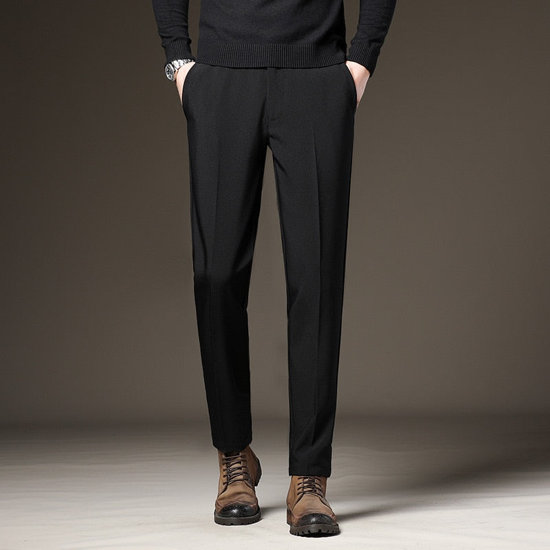Men's Slim Elastic-Waist Business Suit Pants, Sizes 27-42