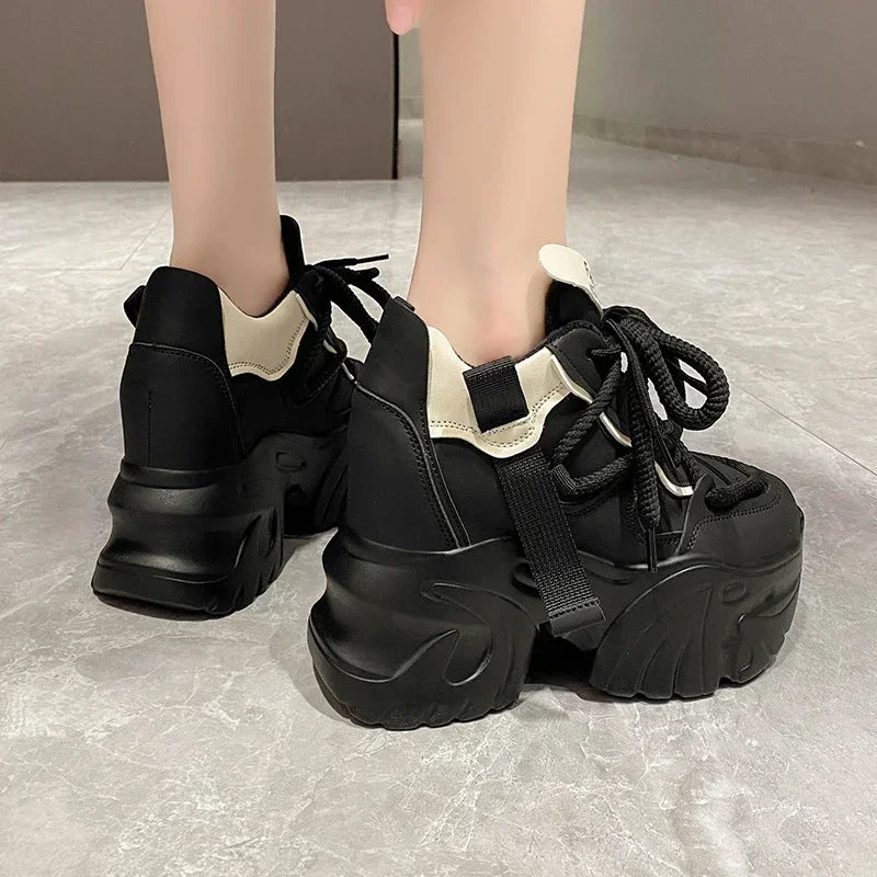 Women's Lace-Up High Platform Chunky Walking Sneakers, 10CM