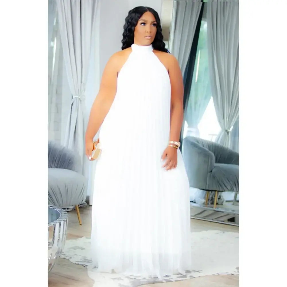 Women's Plus-Size Halter Hollow Split A-Line Bandage Maxi Dress