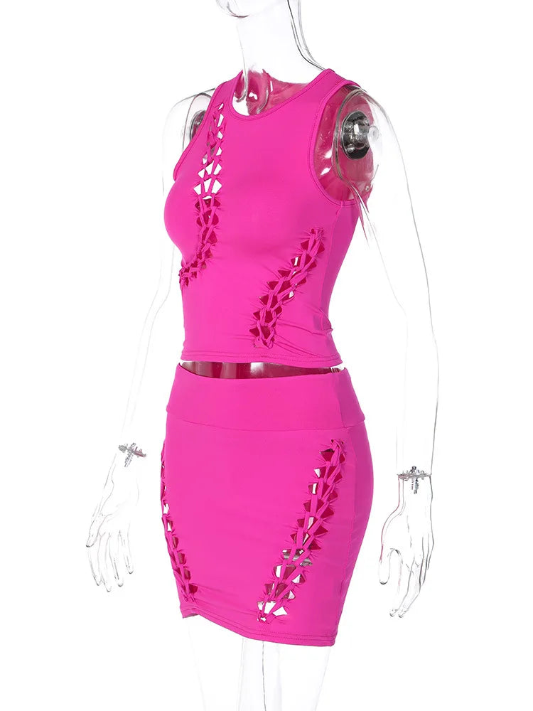 Women's Autumn Tank Top and Mini Skirt Two-Piece Set