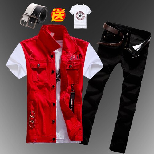 Men's Slim Fit Sleeveless Denim Vest and Jeans Two-Piece Set