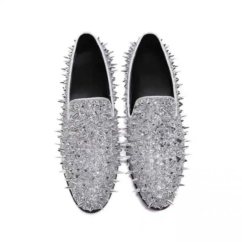 Men's Blue Bling Spike Slip-On Loafer Dress Shoes