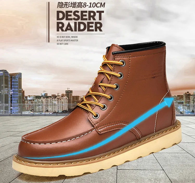 Men's Hidden Heel Elevator Leather Height Boots 6-10CM