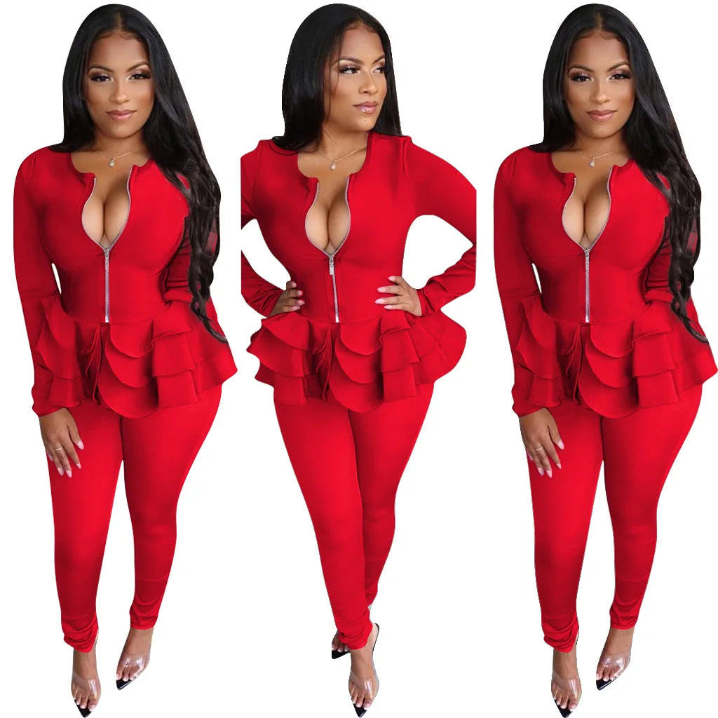 Women's Long Sleeve Office Two-Piece Pants Suit Set