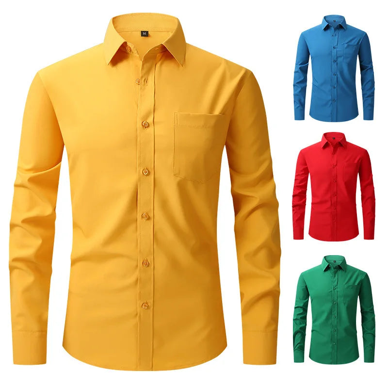 Men's Regular Fit Long Sleeve Formal Wedding Dress Shirt