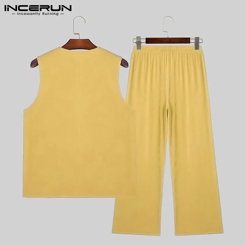 Men's Solid O-Neck Tank and Pants 2-Piece Summer Set