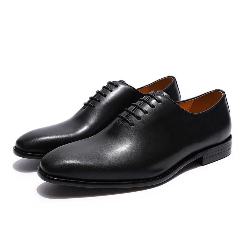 Men's Black Brown Genuine Leather Wholecut Oxford Dress Shoes