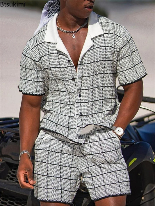 Men's Summer Lapel Short Sleeve Shirt and Shorts Set
