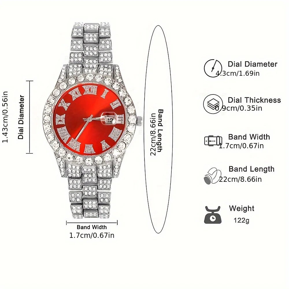 Men's Bling Quartz Watch and Cuban Chain Necklace Set