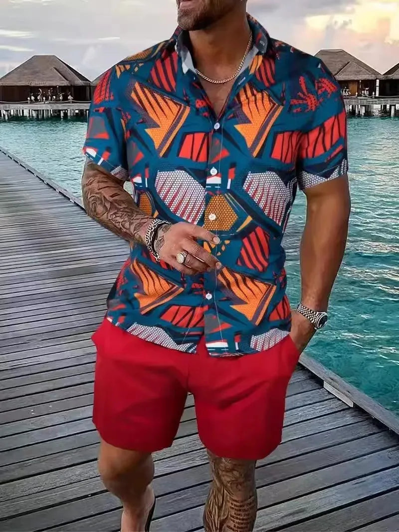 Men's Coconut Print Shirt and Shorts Two-Piece Set