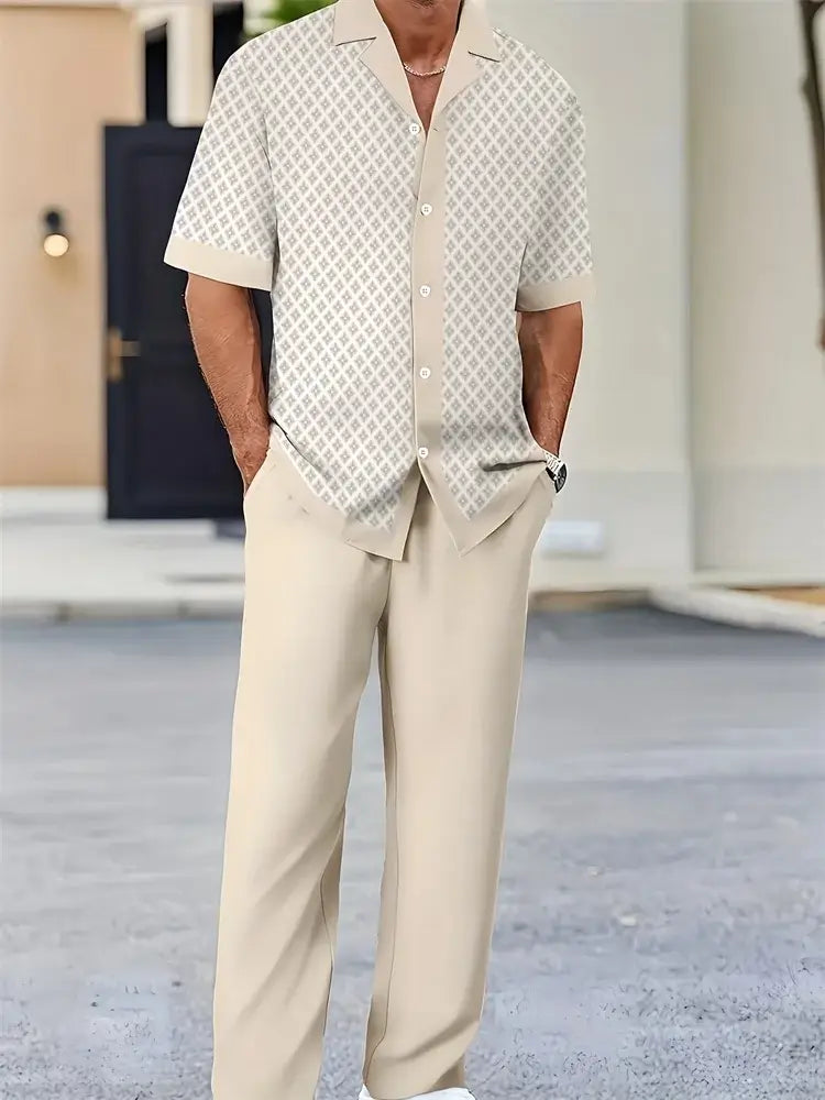 Men's Geometric Print Short-Sleeve Shirt Set