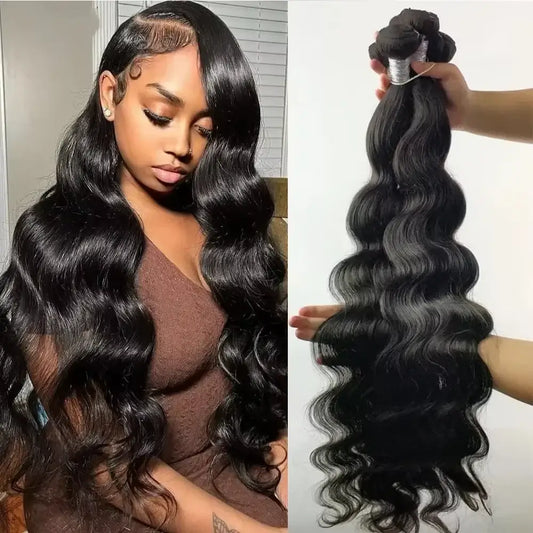 Body Wave Human Hair Bundles Natural Black Brazilian Remy Hair Straight 2/3/4 Bundles Human Hair Extensions For Women displayed.