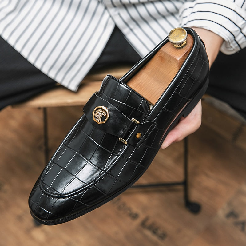 Men's Black Round Toe Slip-On Dress Loafers