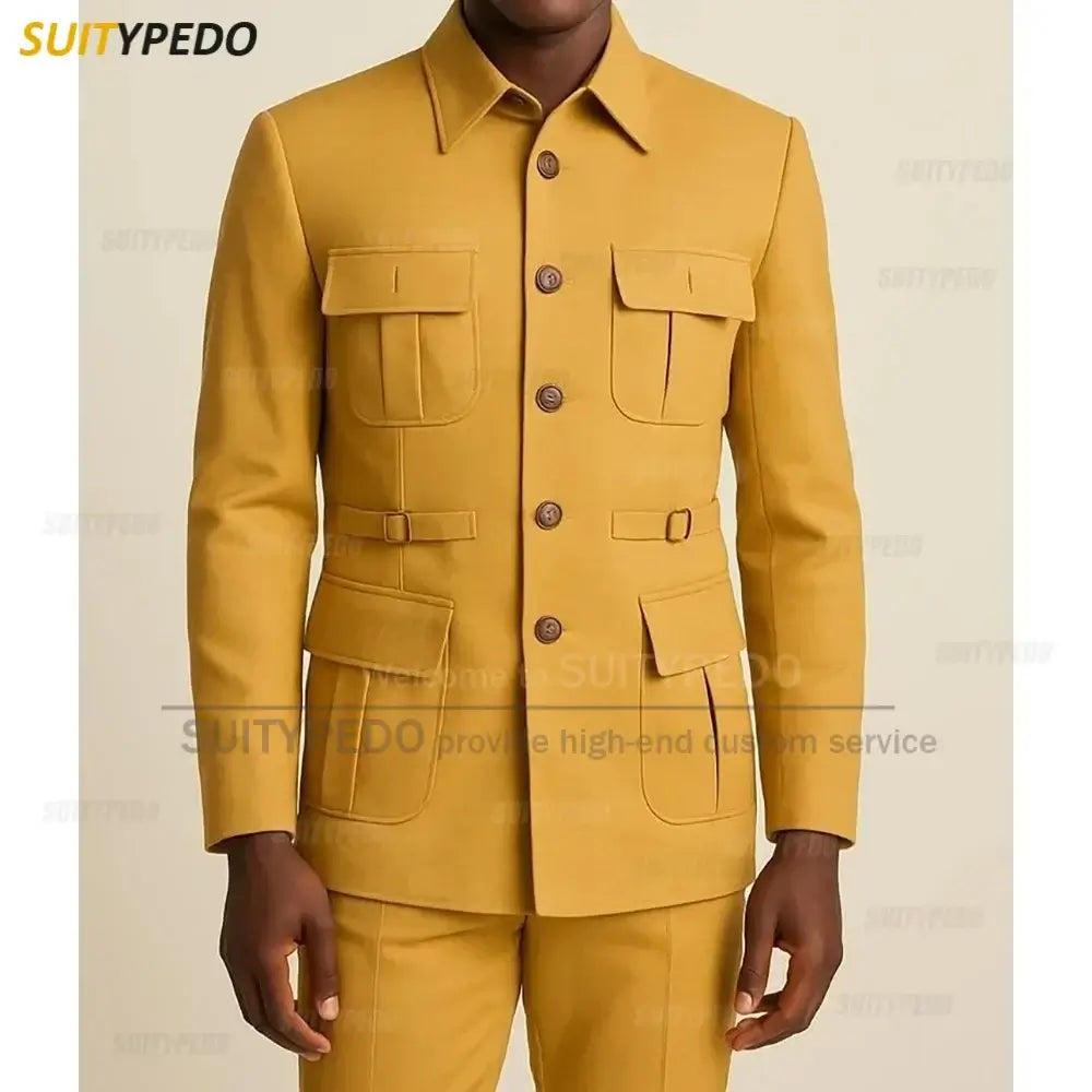 Men's Solid Single-Breasted Blazer and Pants Two-Piece Set