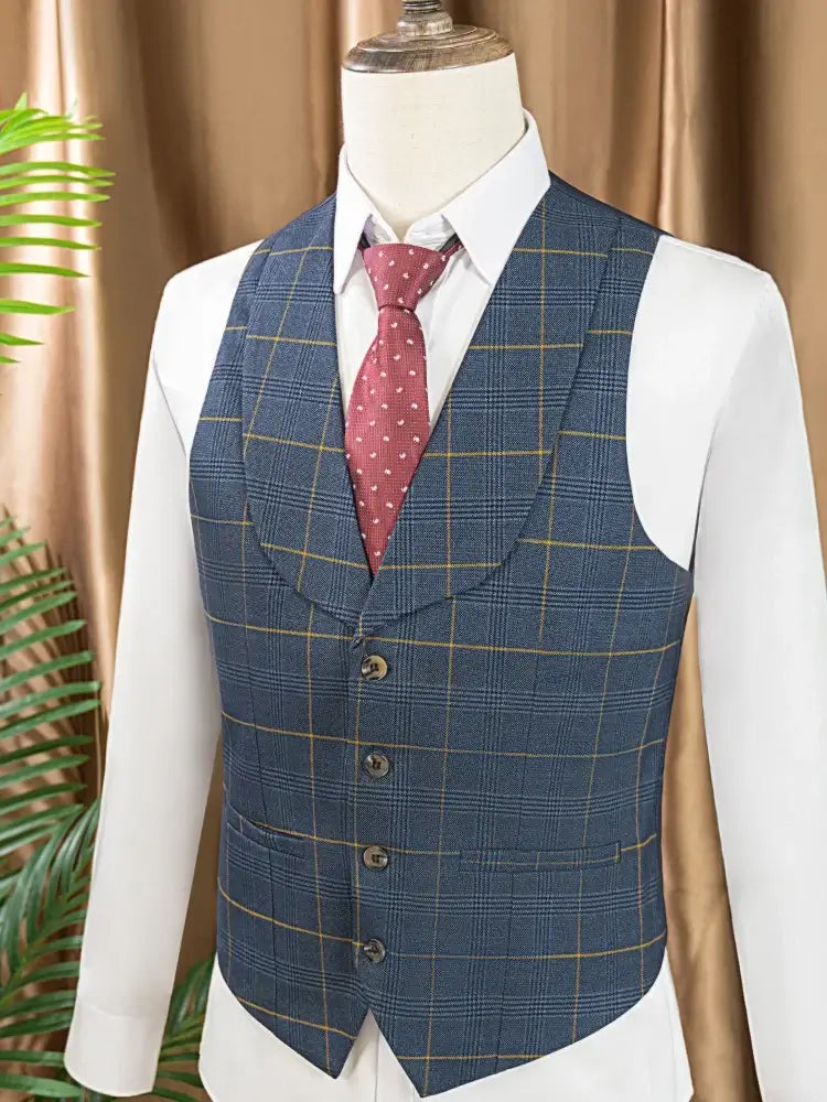 Men's 3-Piece Checkered Business and Wedding Suit