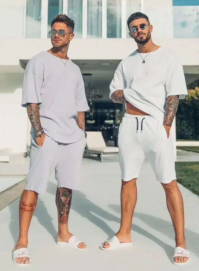 Mens T Shirt Shorts Set Fashion Mens Cross Printed Short Sleeve Two Pieces Oversized Outdoor Beach Sports Men's Plus Size Suit