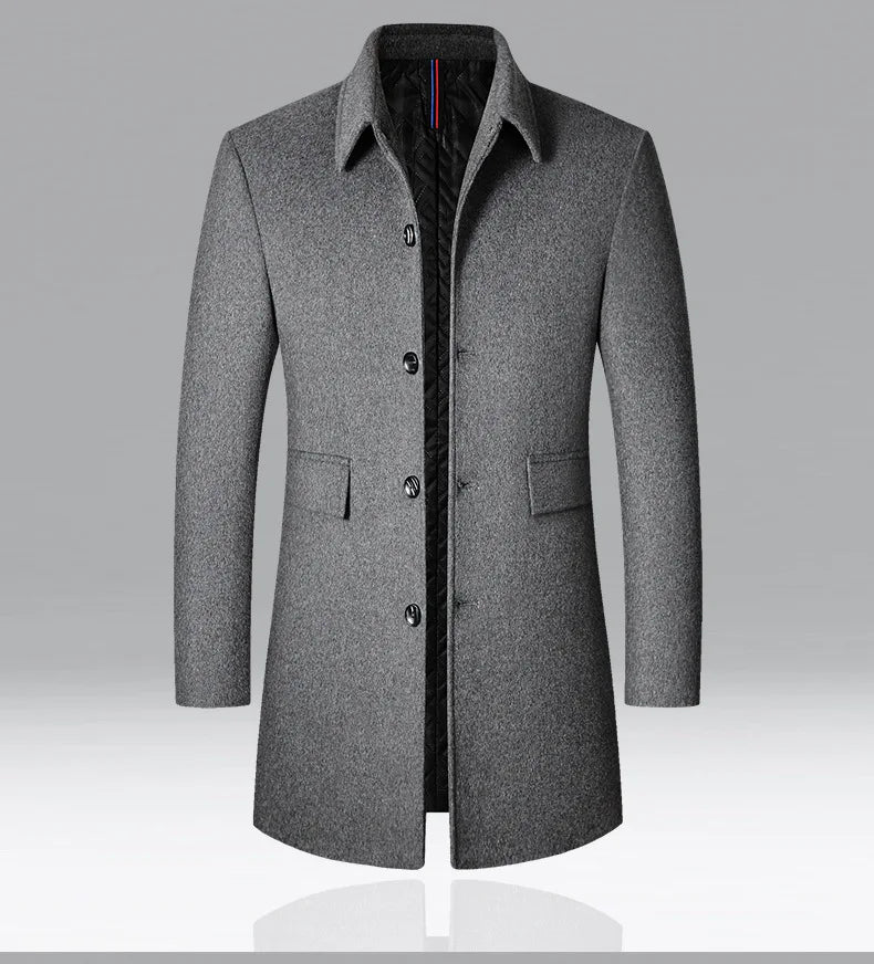 Men's Wool Turn-Down Collar Long Winter Coat