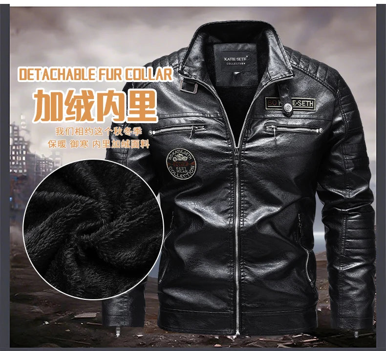 Men's Winter Motorcycle Leather Jacket