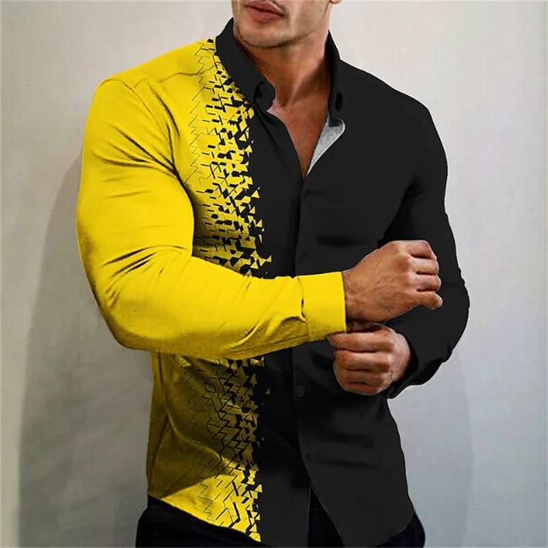 Men's Geometric Flower Pattern Button Shirt T-Shirt Set