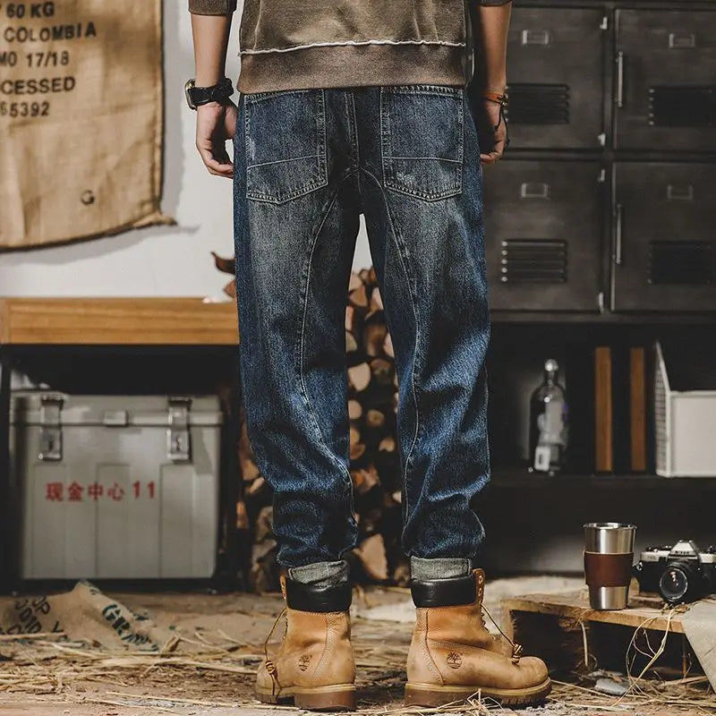 Men's Straight Tapered Cargo Jeans, Plus-Size Stacked Winter Denim Pants