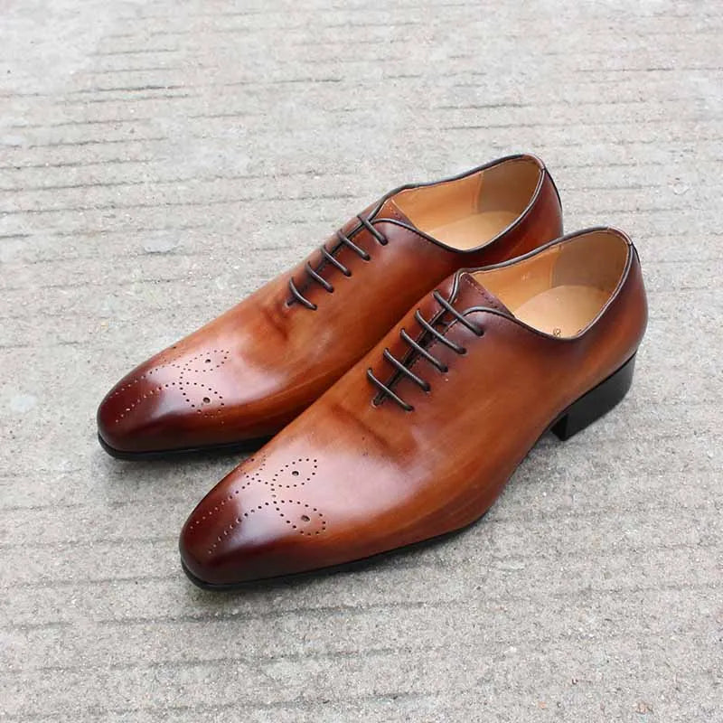 Men's Italian Genuine Leather Blue Purple Oxford Dress Shoes