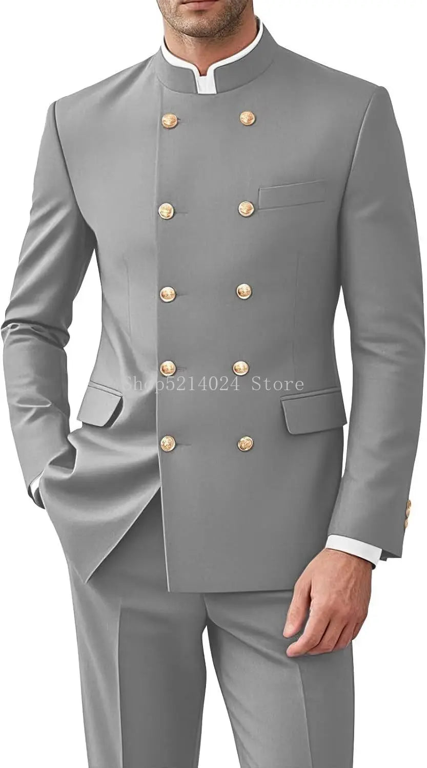 Men 2 Pieces  Suit for Men Gold Button Jacket Pant Set Traditional Wedding, Casual and Business