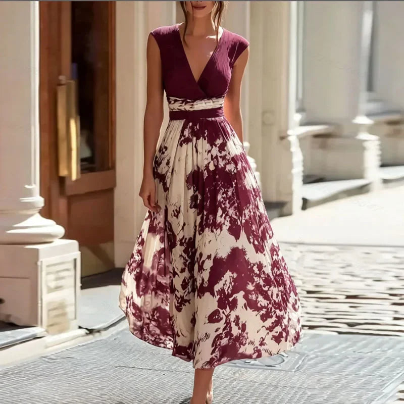 Women's Sleeveless Deep-V Pleated Bohemian Maxi Dress