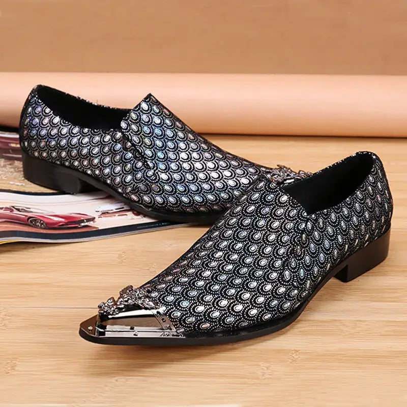 Men's Pointed Metal Toe Leather Dress Shoes