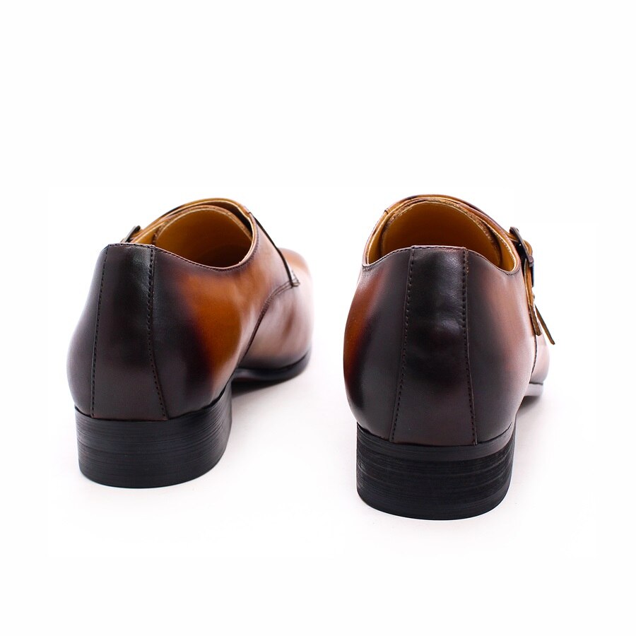 Men's Calf Leather Double Buckle Monk Strap Dress Shoes