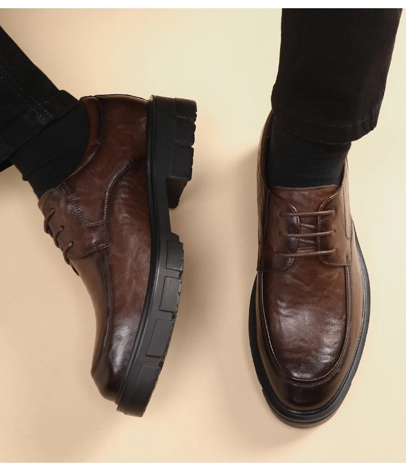 Men's Genuine Leather Elevator Dress Shoes 5/8/10CM Taller
