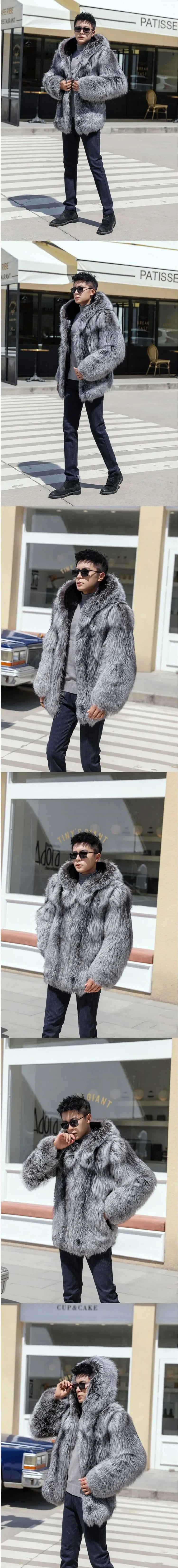 Men's Hooded Thick Faux Fox Fur Winter Parka Coat