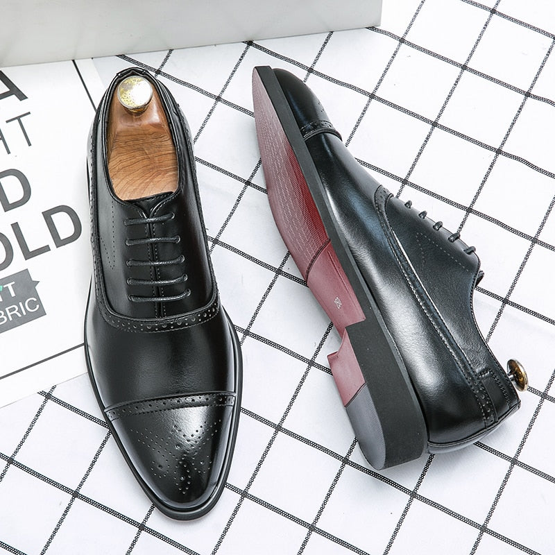 Men's Brown Black PU Lace-up Brogue Oxford Dress Shoes
