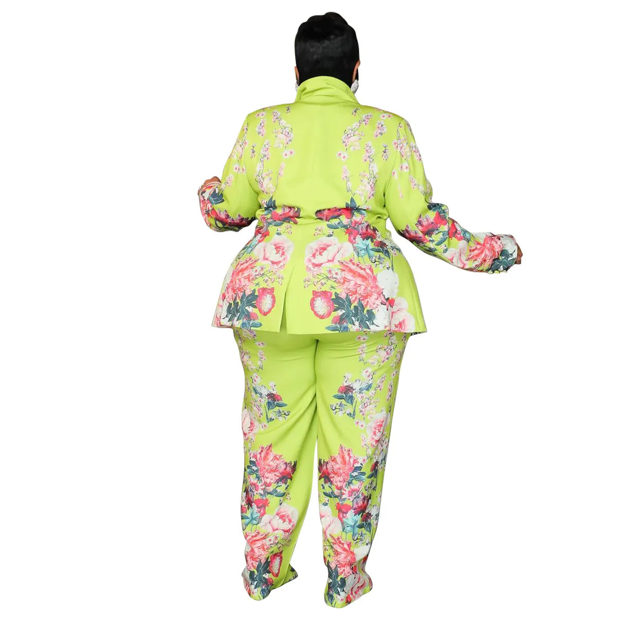 Women's Plus Floral Print Blazer and Wide-Leg Pants Set