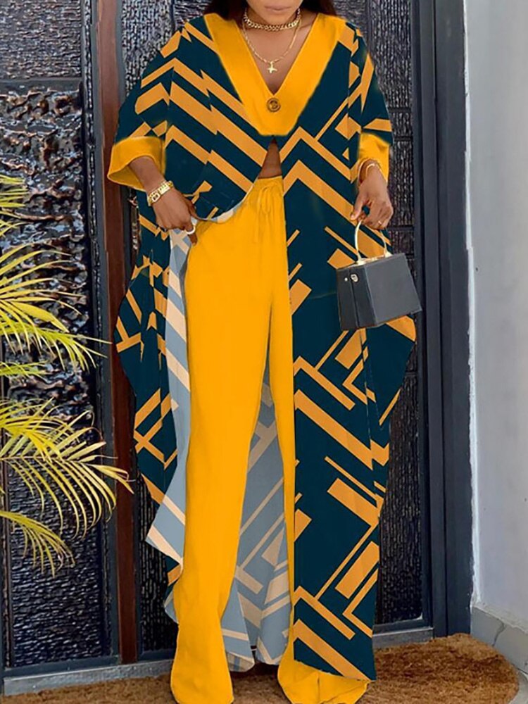 Women's Printed Elastic Waist Top and Pants Two-Piece Set