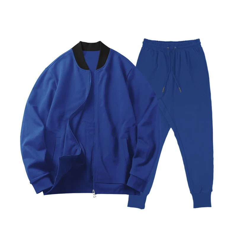 Men's Solid Stand-Collar Zip Jacket and Pants Set