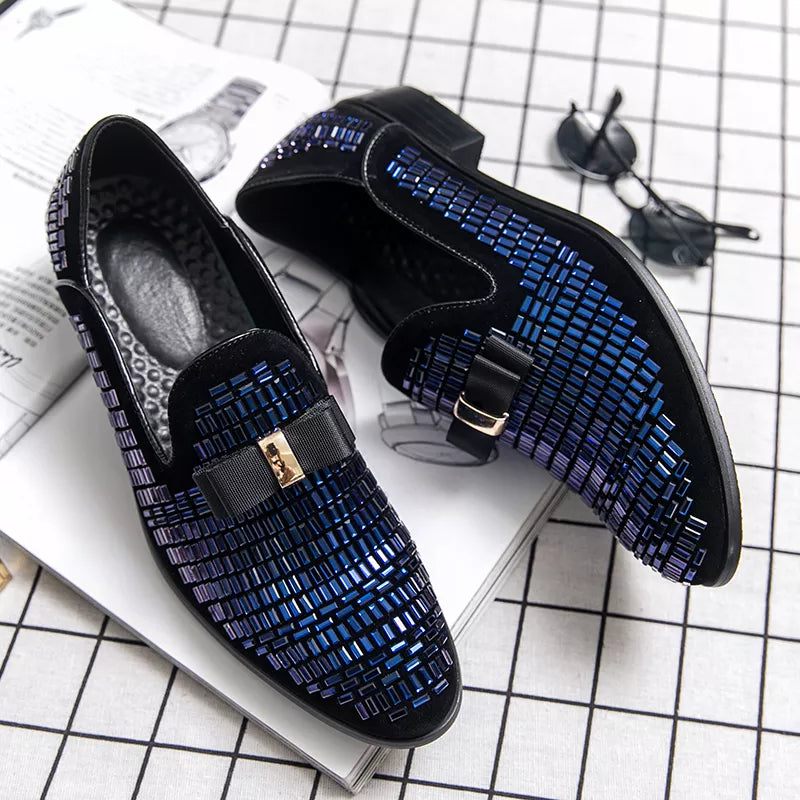 Men's Rhinestone Silver Slip-On Prom Wedding Loafers 48