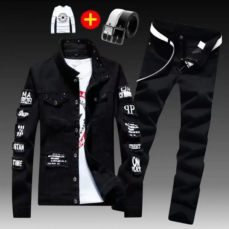 Men's Slim Denim Jacket and Jeans Two-Piece Set