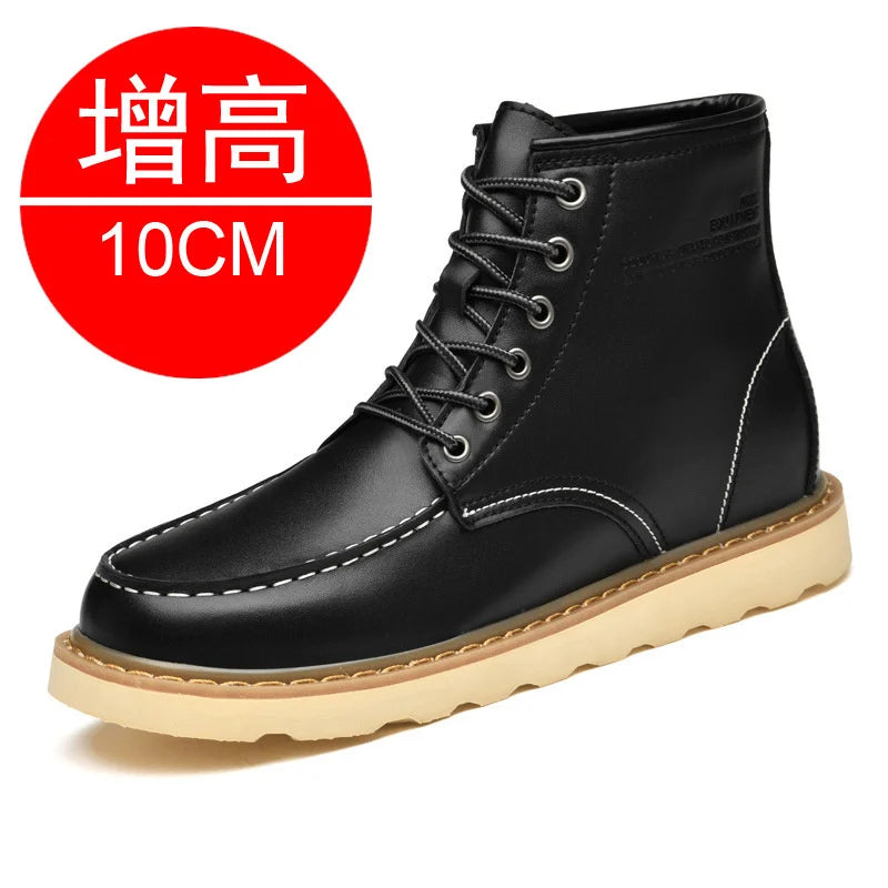Men's Hidden Heel Elevator Leather Height Boots 6-10CM